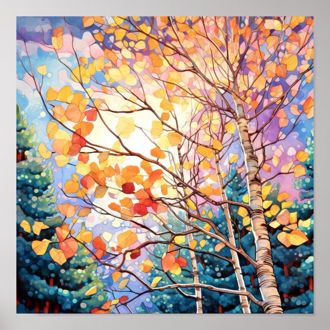 Sunset Forest Watercolor Painting Poster (Front)