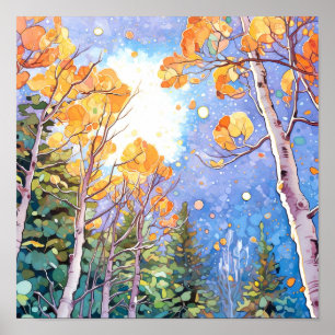 Sunset Forest Watercolor Painting Poster