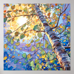 Sunset Forest Watercolor Painting Poster