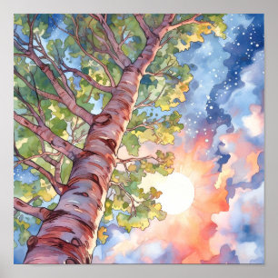 Sunset Forest Watercolor Painting Poster