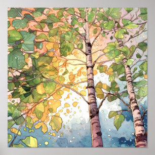Sunset Forest Watercolor Painting Poster
