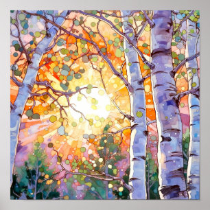 Sunset Forest Watercolor Painting Poster