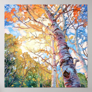 Sunset Forest Watercolor Painting Poster