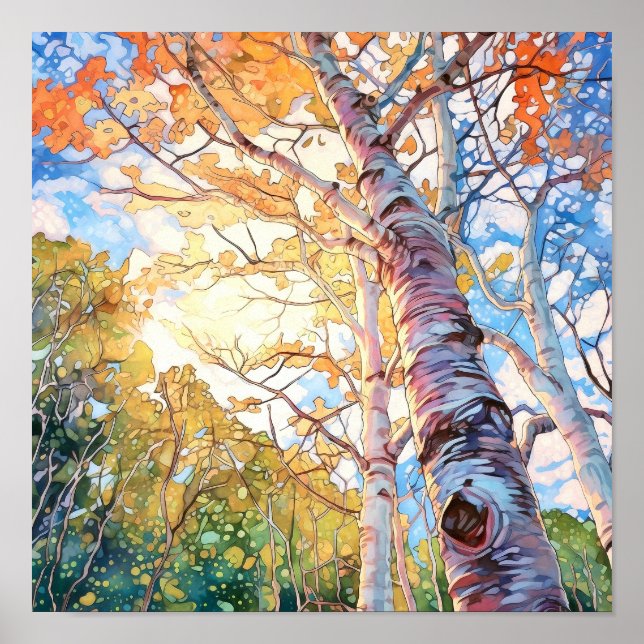 Sunset Forest Watercolor Painting Poster (Front)