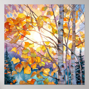 Sunset Forest Watercolor Painting Poster