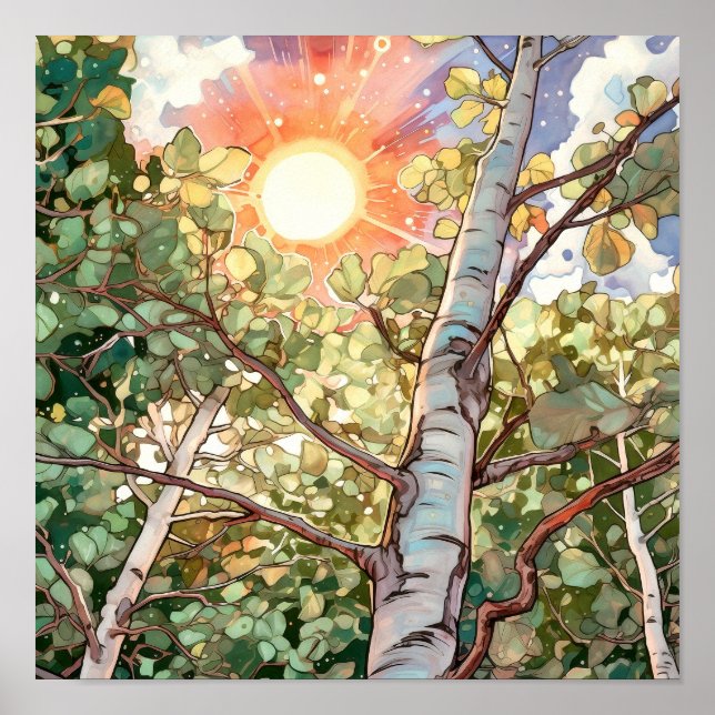 Sunset Forest Watercolor Painting Poster (Front)