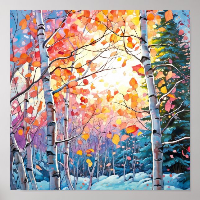 Sunset Forest Watercolor Painting Poster (Front)