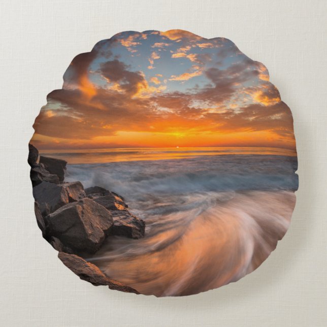 Sunset from Tamarach Beach Round Cushion (Front)