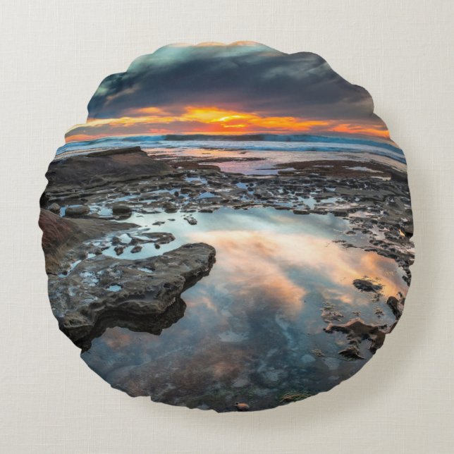 Sunset from the tide pools round cushion (Front)