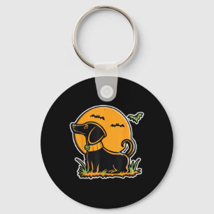 Sunset Full Moon Black Dog Lab Dachshund Halloween Key Ring