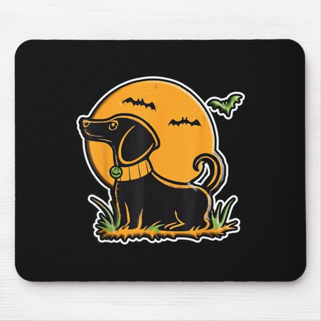 Sunset Full Moon Black Dog Lab Dachshund Halloween Mouse Mat (Front)