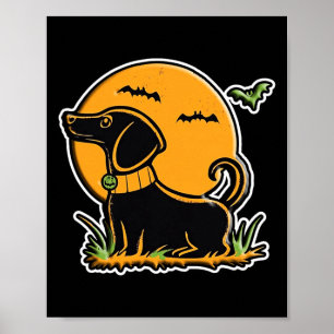 Sunset Full Moon Black Dog Lab Dachshund Halloween Poster