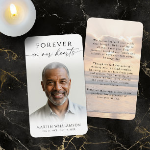 Sunset Funeral Photo Forever In Hearts Prayer Card