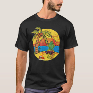 Sunset Funny Pineapple Palm Trees Sunglasses Tropi T-Shirt