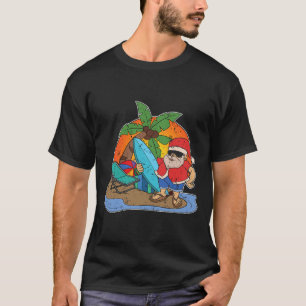 Sunset Funny Santa Claus Surfer Hawaiian Christmas T-Shirt