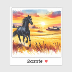 Sunset Galloping Horse Watercolor Tile