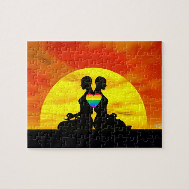 Sunset gay lesbian love meditation jigsaw puzzle (Horizontal)