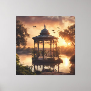 Sunset Gazebo on the Lake Canvas Print