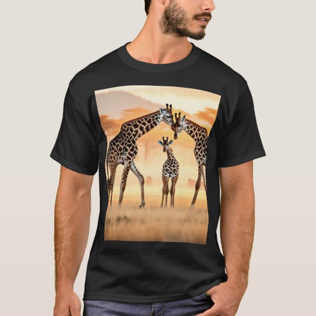 Sunset Giraffes T-Shirt Design" (Front)
