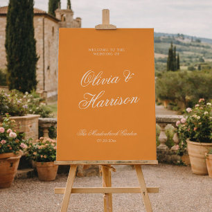 Sunset Glow Orange Minimal Elegant Wedding Welcome Poster