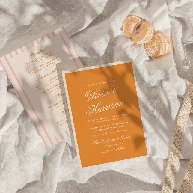 Sunset Glow Orange Pink Stripe All in One Wedding  Invitation (Creator Uploaded)