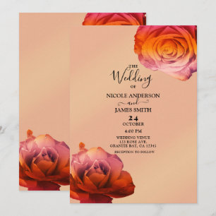 Sunset Glow Pink & Orange Roses Floral Wedding Invitation