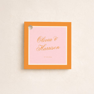 Sunset Glow Pink Orange Script Wedding Favour Tags
