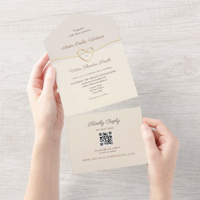 Sunset Glow Rope Heart Wedding All In One Invitation (Tearaway)