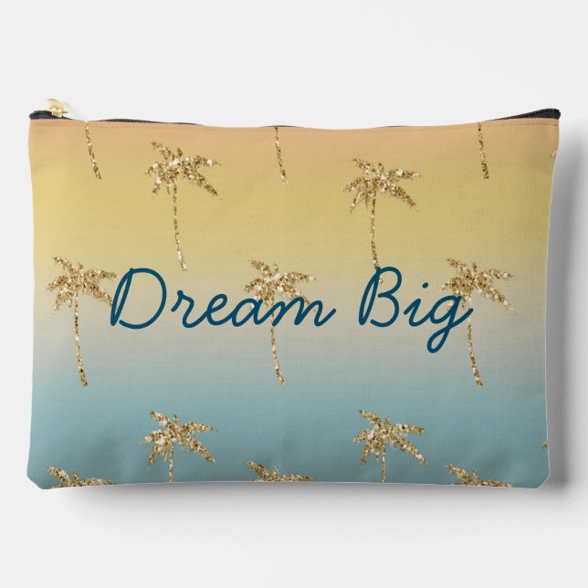 Sunset Gold Glitter Palm Trees Accessory Pouch (Front)