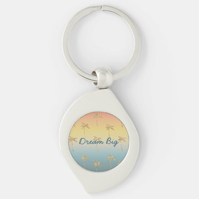 Sunset Gold Glitter Palm Trees Key Ring (Front)