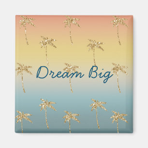 Sunset Gold Glitter Palm Trees Magnet