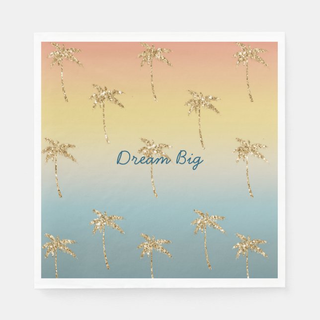 Sunset Gold Glitter Palm Trees Napkin (Front)