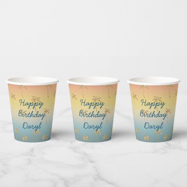 Sunset Gold Glitter Palm Trees Paper Cups (Multi)