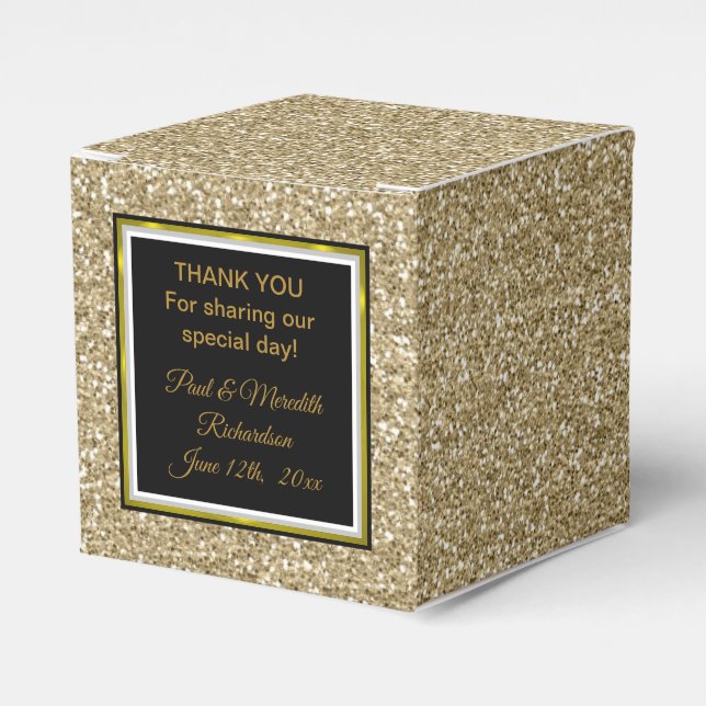 Sunset Gold Glitter "Thank You" Classic Favour Box (Front Side)