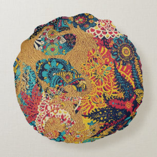 Sunset Gold Papel Picado Mandalas Round Cushion