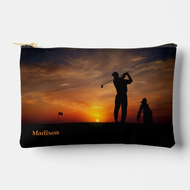 Sunset Golfer custom name Accessory Pouch (Front)