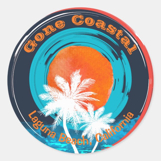 Sunset Gone Coastal Pick Your Beach Classic Round Sticker (Front)