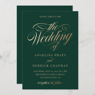 Sunset Gradient Emerald Green Calligraphy Wedding Invitation