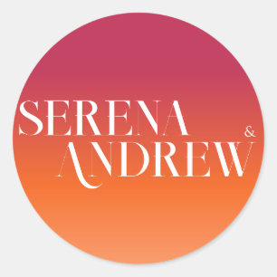 Sunset Gradient Orange Viva Magenta Bright Modern Classic Round Sticker