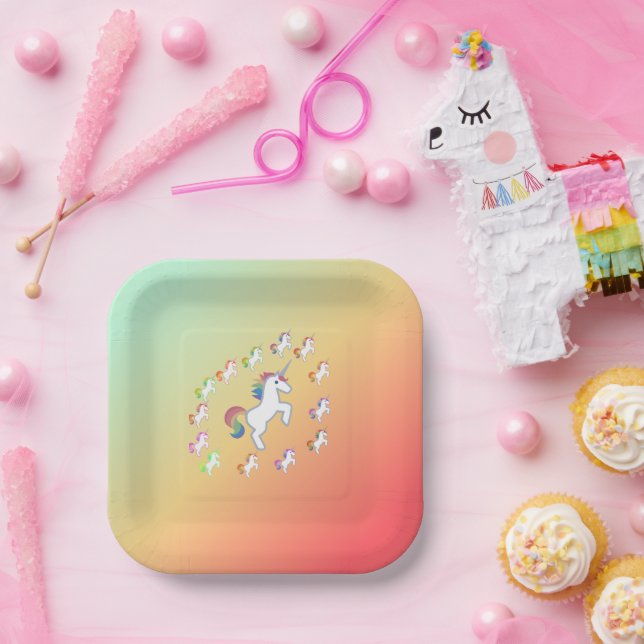 Sunset Gradient Unicorn Circle Magic Paper Plate (Party)