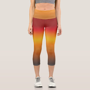 Sunset Gradient Vibrant Red Orange Yellow Ombre Capri Leggings