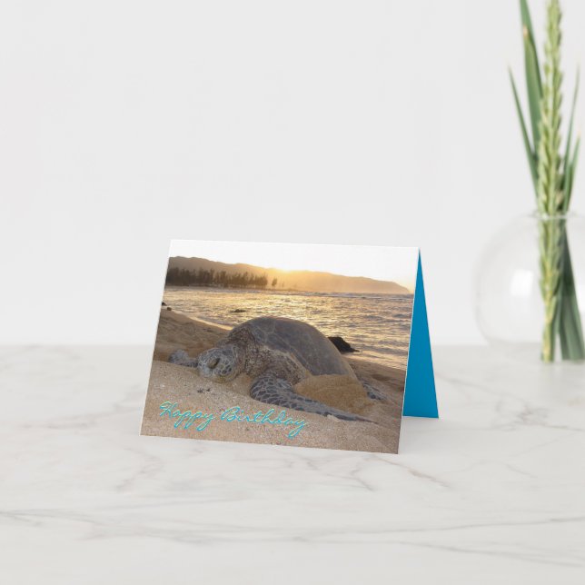 Sunset Green Sea Turtle Birthday Card (Front)