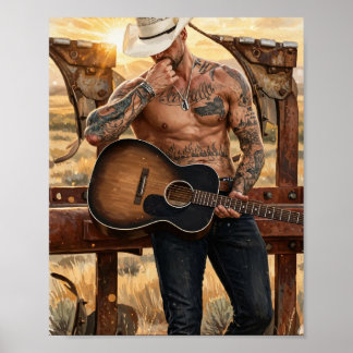 Sunset Guitar Cowboy Poster