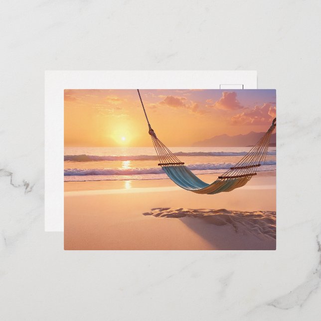 Sunset Hammock Beach Foil Holiday Postcard (Front/Back)