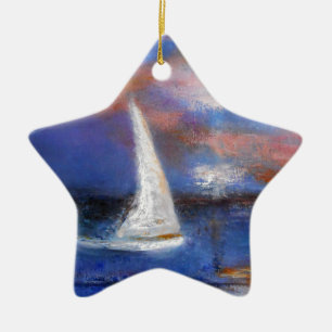 Sunset Harbour Sail Seascape Painting Ceramic Tree Decoration