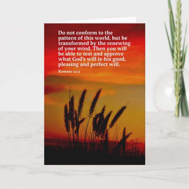 Sunset Hay Bible Verse Romans 12:2 Card (Front)