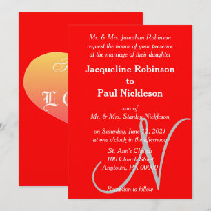 Sunset Heart Red Monogram Wedding Invitation