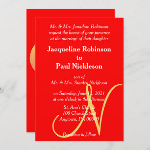 Sunset Heart Red Monogrammed Wedding Invitation
