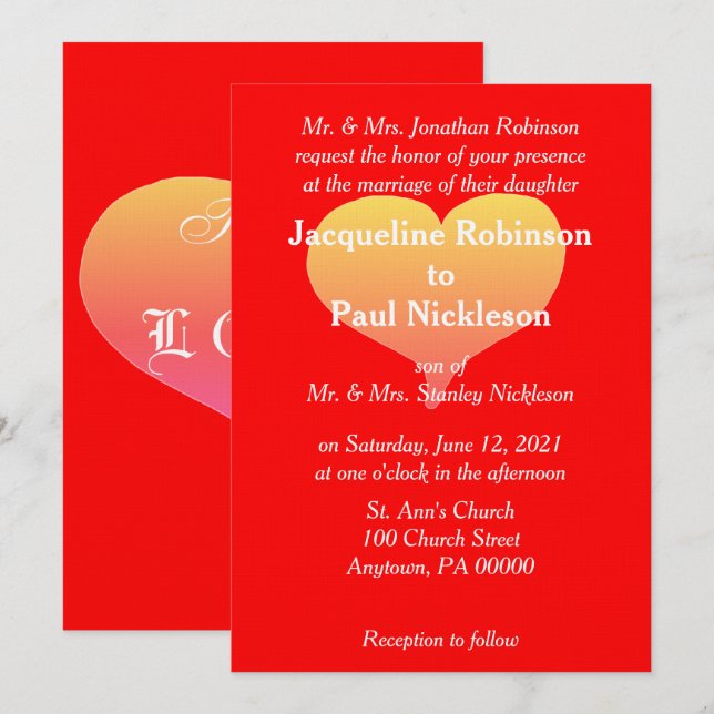 Sunset Heart Red Wedding Invitation (Front/Back)