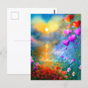 Sunset heart valentine postcard